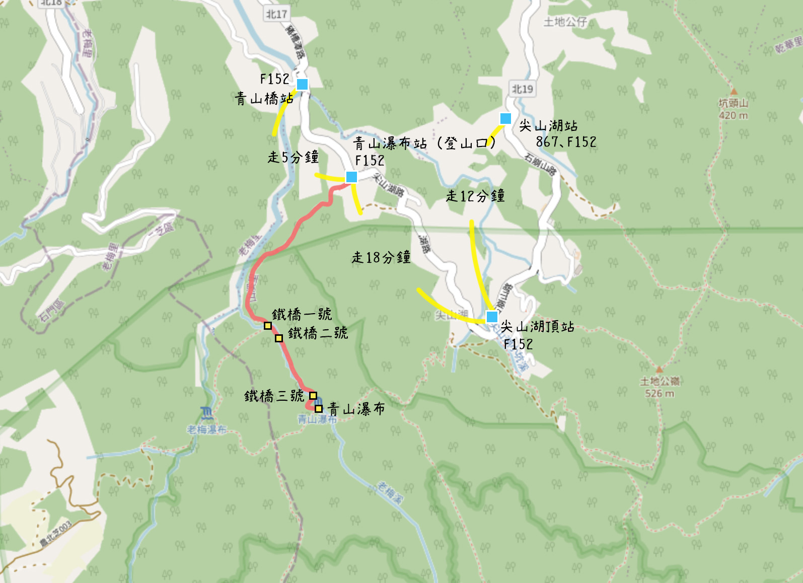 青山瀑布步道路線圖