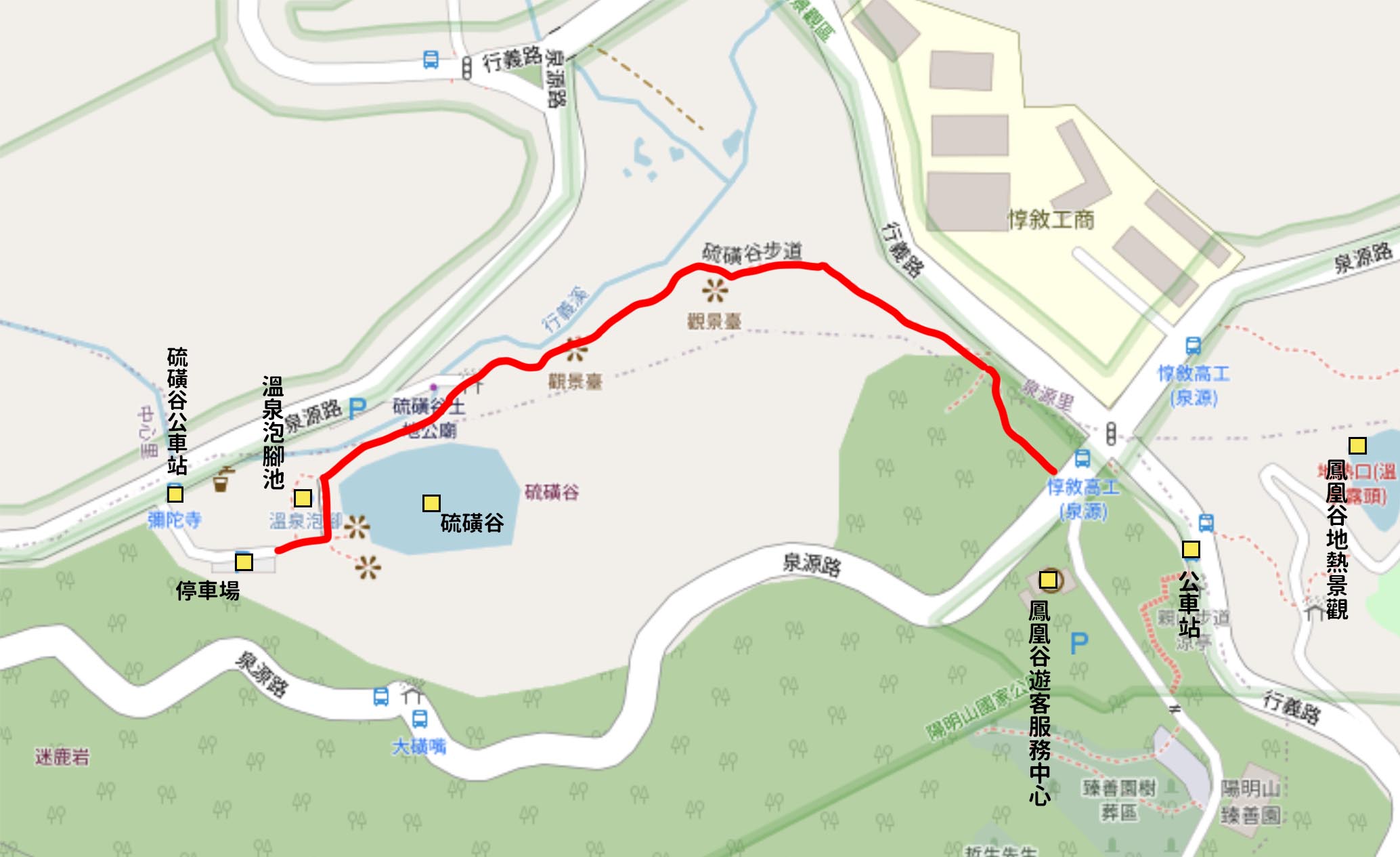 北投硫磺谷步道路線圖