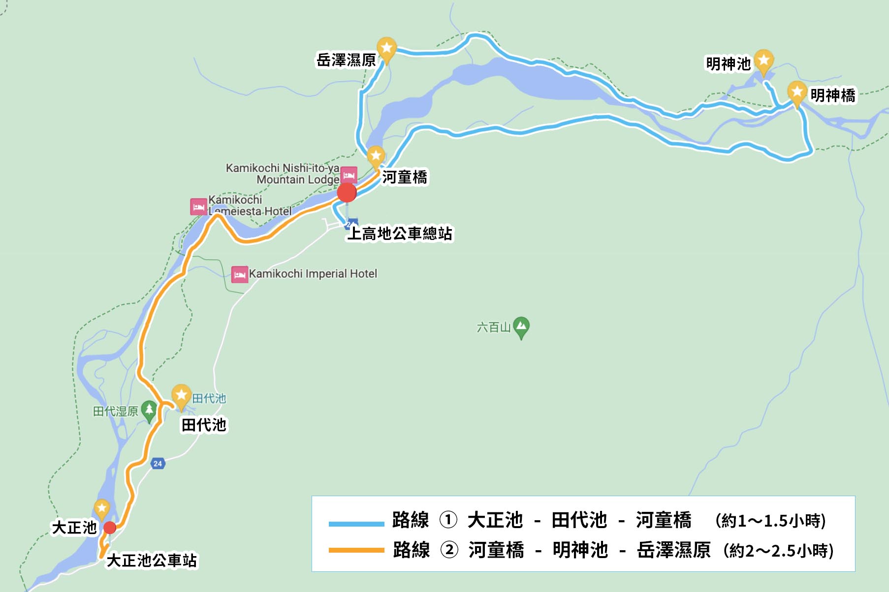 長野上高地景點路線圖