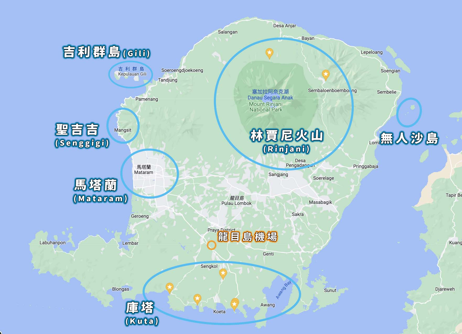 龍目島景點地圖