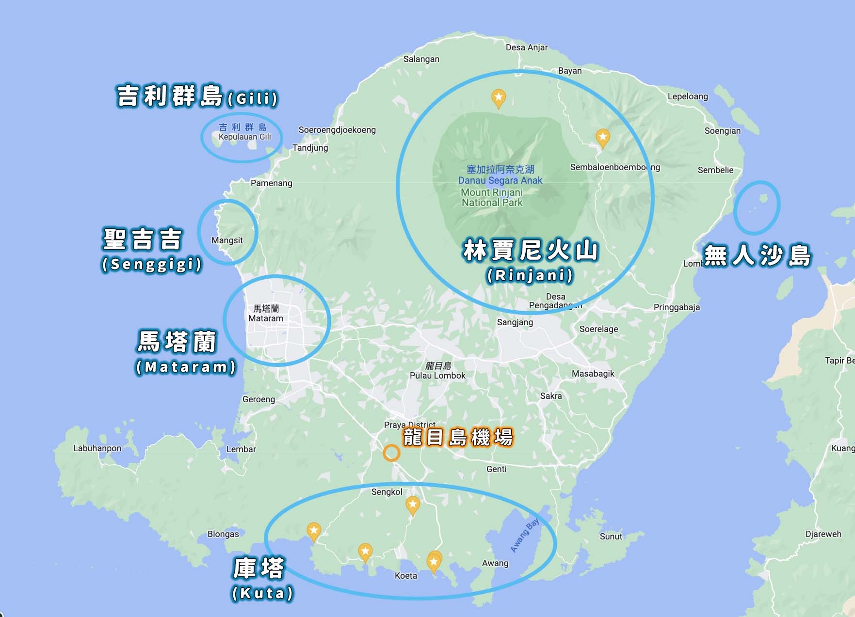 龍目島景點地圖