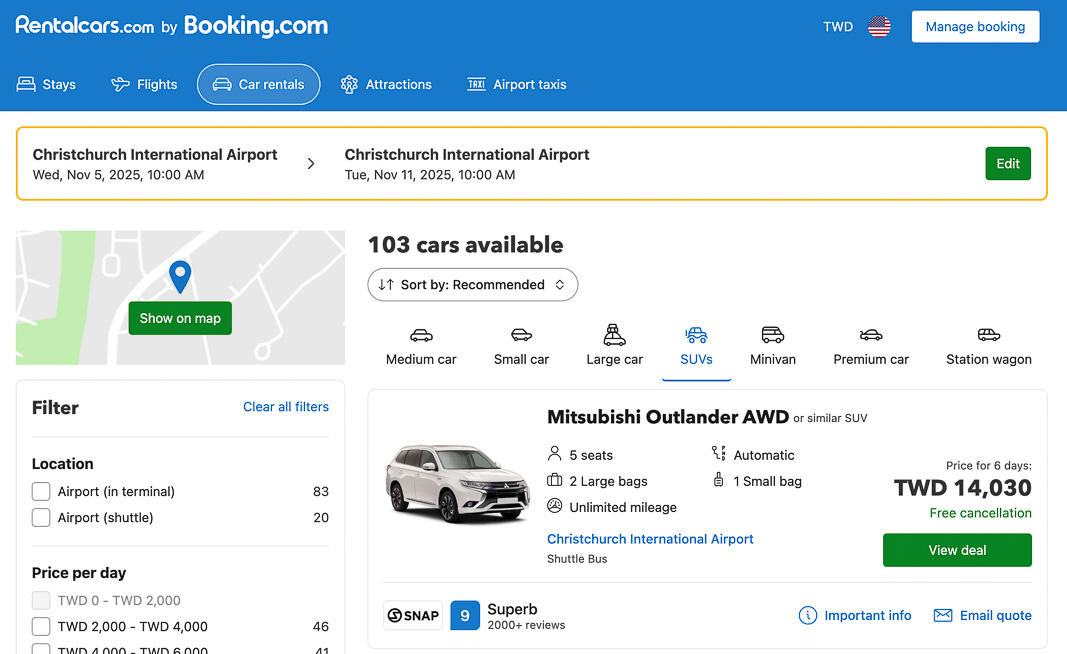 紐西蘭租車網站比較-Rentalcars